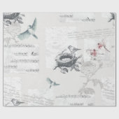 stijl. Bleke grijs. Vogels en muziek. Cadeaupapier (Vlak)