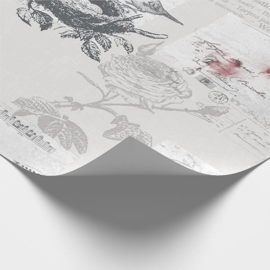 stijl. Bleke grijs. Vogels en muziek. Cadeaupapier (Hoek)
