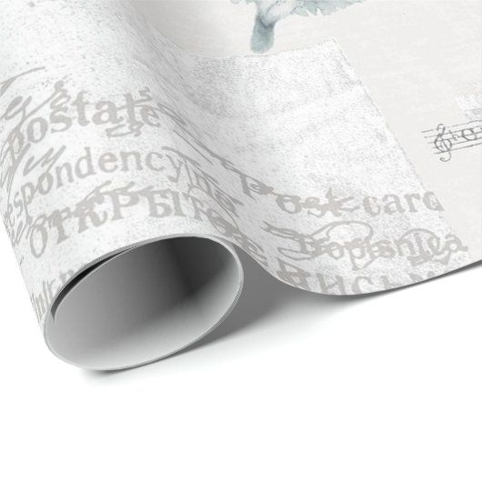 stijl. Bleke grijs. Vogels en muziek. Cadeaupapier (Rol Hoek)