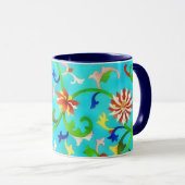 Stijl Bloemen Blauwgroen Kunst Mok Cup (Voorkant rechts)