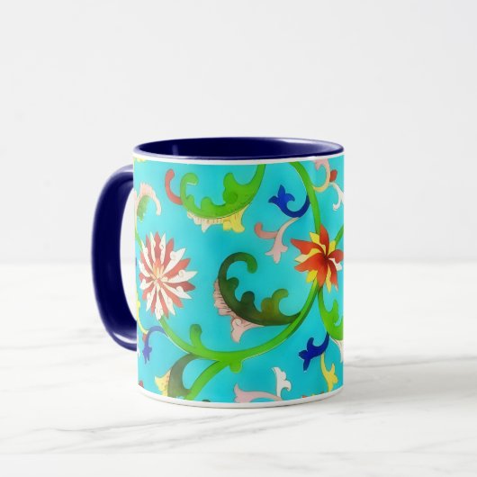 Stijl Bloemen Blauwgroen Kunst Mok Cup (Voorkant links)