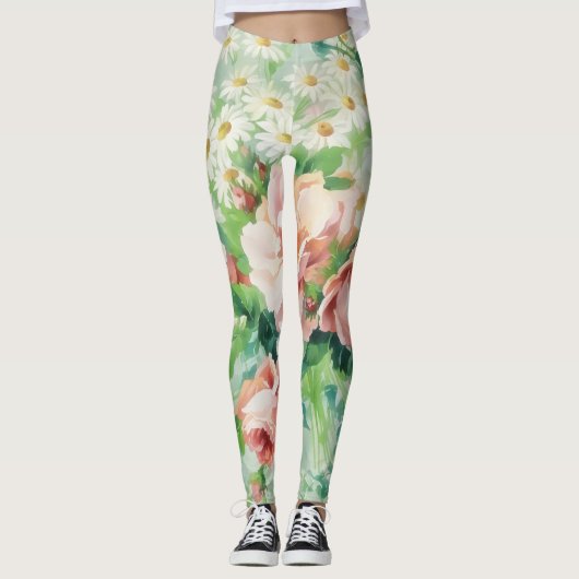 stijl Bloemen Daisy Flowers Art Leggings (Voorkant)