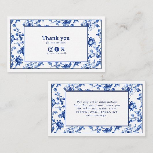 stijl Bloemen Delfts Blauw Social Bedankt Informatiekaartje (Voorkant / Achterkant)