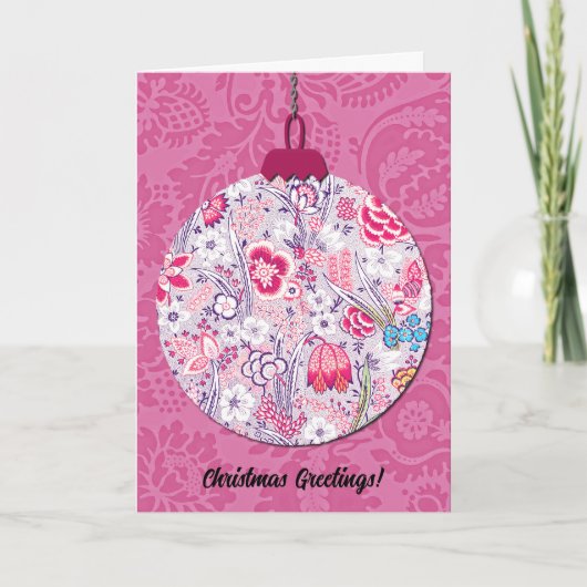  Stijl Bloemen Kerst Ornament Art Pink Kaart (Voorkant)