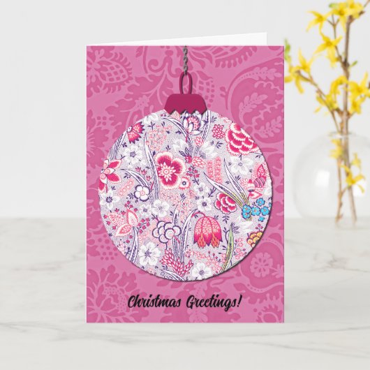  Stijl Bloemen Kerst Ornament Art Pink Kaart (Gele Bloem)
