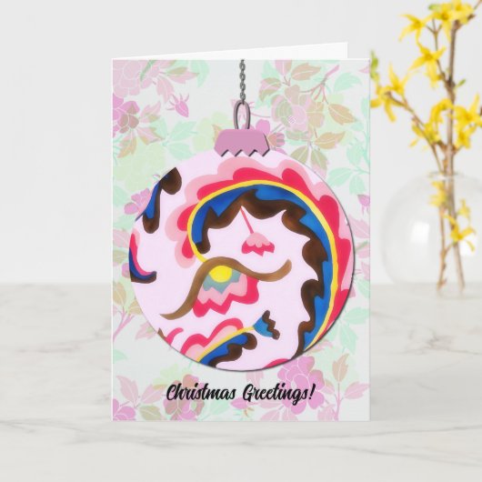  Stijl Bloemen Kerst Ornament Art Pink Kaart (Gele Bloem)
