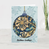  stijl Bloemen Ornament in Blue Christmas Kaart (Voorkant)