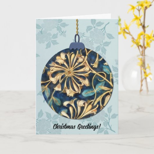  stijl Bloemen Ornament in Blue Christmas Kaart (Gele Bloem)