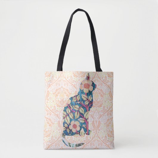 Stijl Bloemen Patroon Kat Canvas tas (Voorkant)