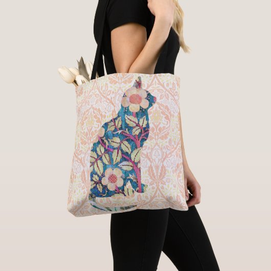 Stijl Bloemen Patroon Kat Canvas tas (Dichtbij)