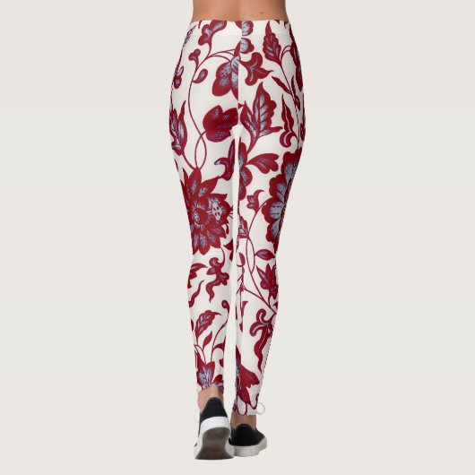  Stijl Bloemen Rood en Blauw Art Leggings (Achterkant)