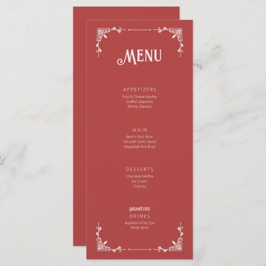  stijl bruiloft evenement menu Flat Kaart Mauve (Voorkant / Achterkant)