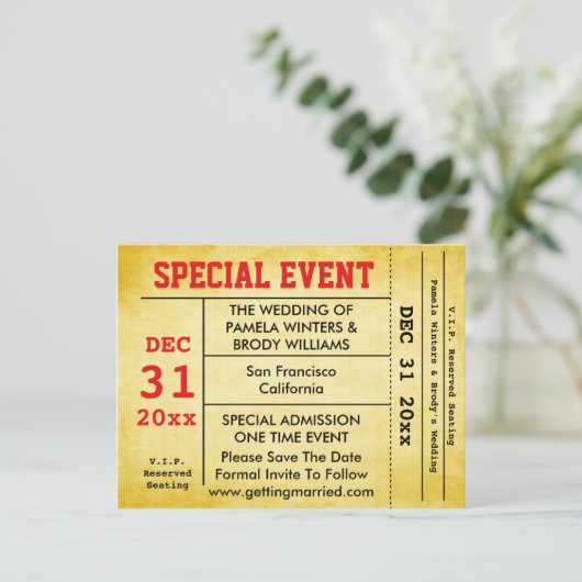  stijl bruiloft evenement Sla de datum ticket Aankondigingskaart (Staand voorkant)