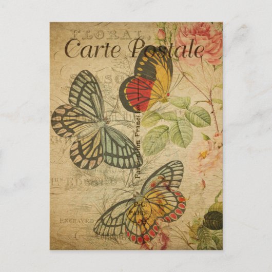  stijl Butterflies French Carte Postale Briefkaart (Voorkant)