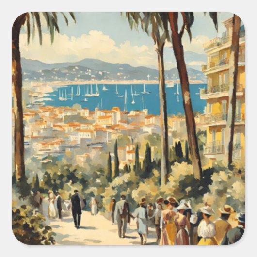  stijl Cannes Franse reizen Waterverf Vierkante Sticker (Voorkant)