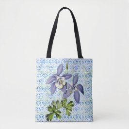  stijl Columbine Blue Flowers Canvas tas