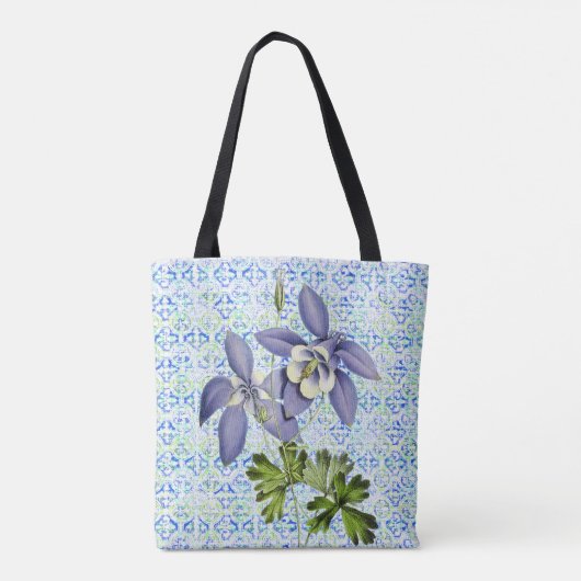 stijl Columbine Blue Flowers Canvas tas (Achterkant)
