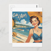 stijl Cote d'Azur Beach Girl Briefkaart (Voorkant / Achterkant)