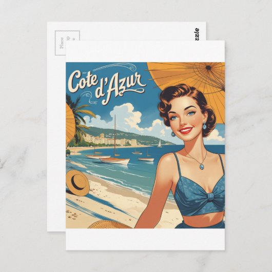  stijl Cote d'Azur Beach Girl Briefkaart (Voorkant / Achterkant)