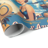 stijl Cote d'Azur Beach Girl Cadeaupapier (Rol Hoek)