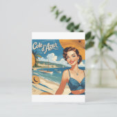 stijl Cote d'Azur Beach Girl Feestdagenkaart (Staand voorkant)