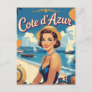  stijl Cote d'Azur Beach Girl Feestdagenkaart