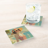 stijl Cote d'Azur Beach Girl Glazen Onderzetter (Schuin)