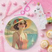  stijl Cote d'Azur Beach Girl Papieren Bordje (Feest)