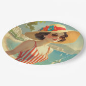  stijl Cote d'Azur Beach Girl Papieren Bordje (Gekanteld)