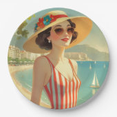  stijl Cote d'Azur Beach Girl Papieren Bordje (Voorkant)