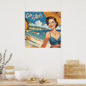 stijl Cote d'Azur Beach Girl Poster (Keuken)