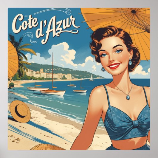 stijl Cote d'Azur Beach Girl Poster (Voorkant)