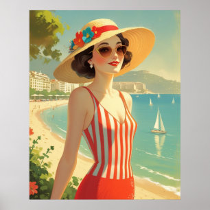  stijl Cote d'Azur Beach Girl Poster