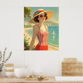 stijl Cote d'Azur Beach Girl Poster (Keuken)