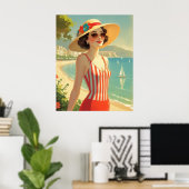 stijl Cote d'Azur Beach Girl Poster (Thuiskantoor)