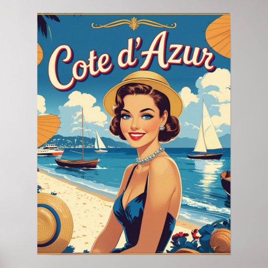 stijl Cote d'Azur Beach Girl Poster (Voorkant)