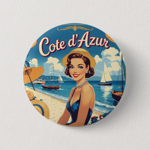  stijl Cote d'Azur Beach Girl Ronde Button 5,7 Cm