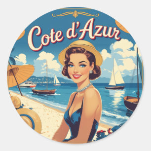 stijl Cote d'Azur Beach Girl Ronde Sticker