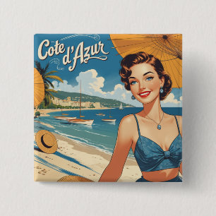  stijl Cote d'Azur Beach Girl Vierkante Button 5,1 Cm