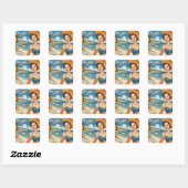  stijl Cote d'Azur Beach Girl Vierkante Sticker (Vel)