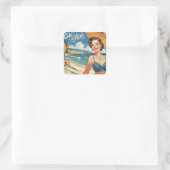  stijl Cote d'Azur Beach Girl Vierkante Sticker (Tas)