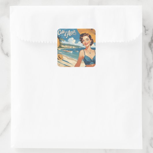  stijl Cote d'Azur Beach Girl Vierkante Sticker (Tas)