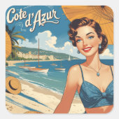  stijl Cote d'Azur Beach Girl Vierkante Sticker (Voorkant)