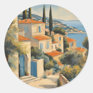 stijl Cote d'Azur Franse Reis Waterverf Ronde Sticker