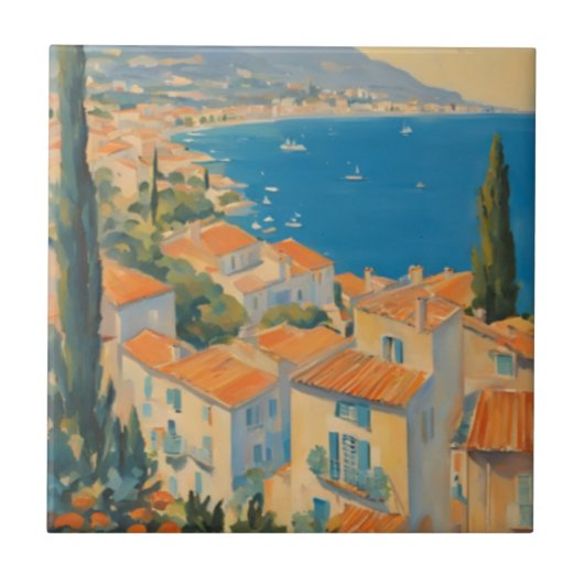  stijl Cote d'Azur Franse Reis Waterverf Tegeltje (Voorkant)
