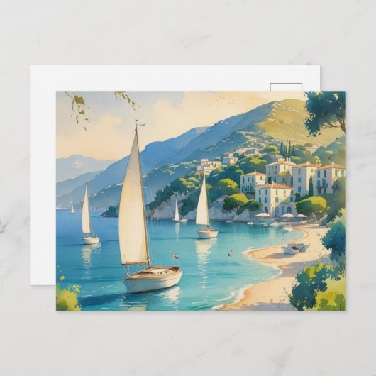 stijl Cote d'Azur Franse reizen Aankondigingskaart (Voorkant / Achterkant)