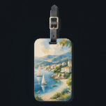 stijl Cote d'Azur Franse reizen Bagagelabel<br><div class="desc">Franse en Europese reisadvertenties - strand,  dorp,  mensen,  bomen,  blauw zee en sky-illustratie</div>