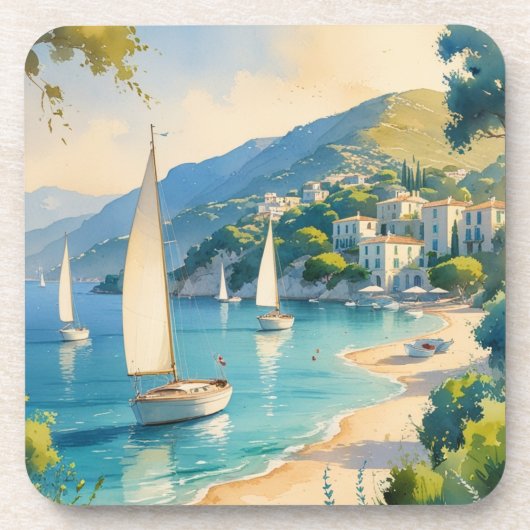 stijl Cote d'Azur Franse reizen Bier Onderzetter (Voorkant)