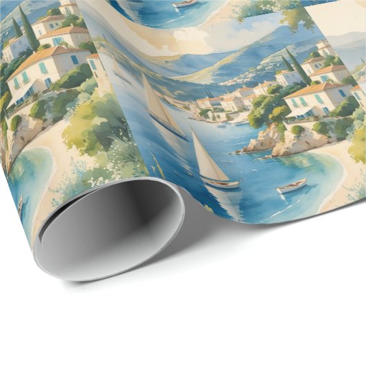 stijl Cote d'Azur Franse reizen Cadeaupapier (Rol Hoek)