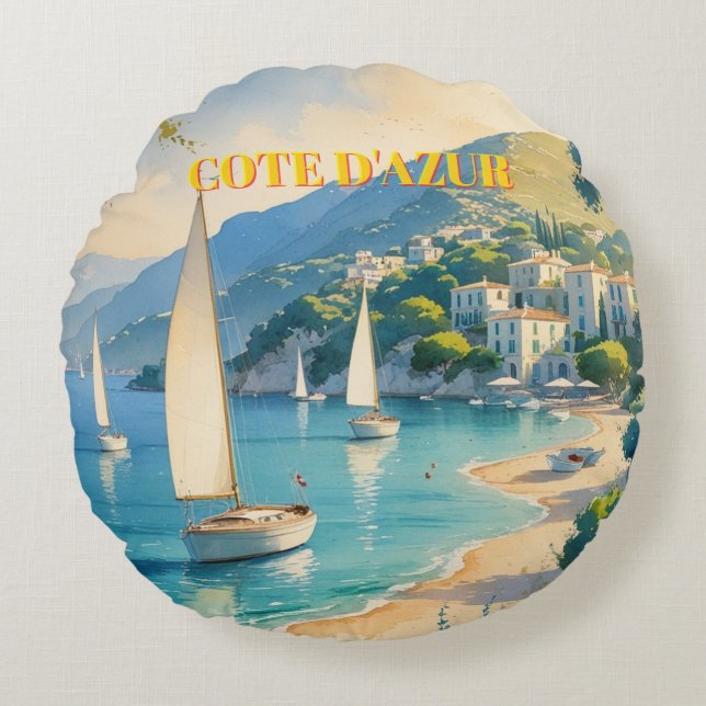 stijl Cote d'Azur Franse reizen Rond Kussen (Voorkant)